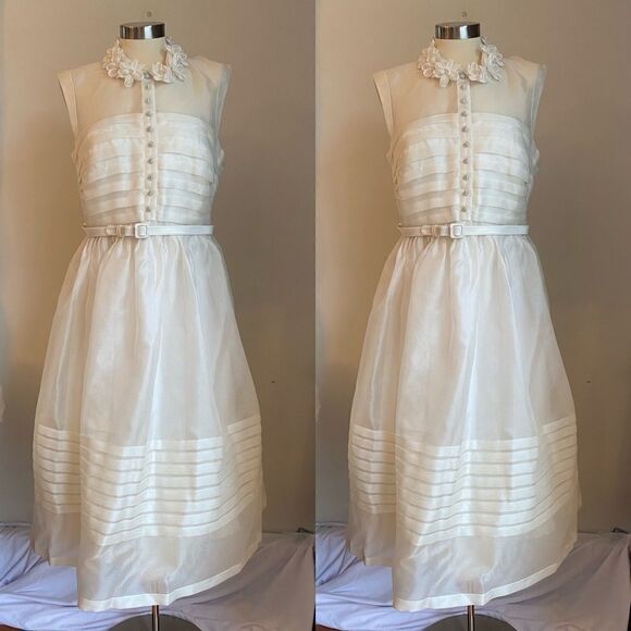 BHLDN Hitherto Comme II Faut Silk Wedding Dress, Lace Floral Sheer Bridal Retro - Picture 3 of 12